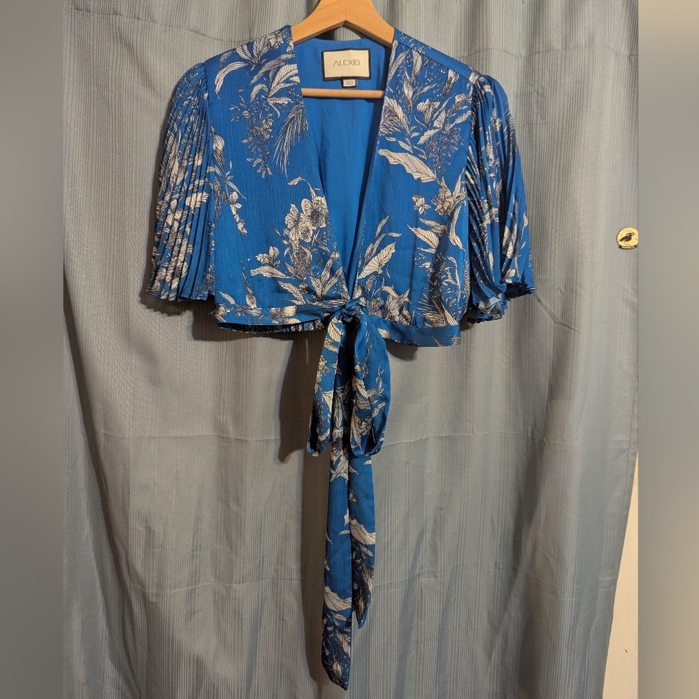 Alexis Rylie Blue Floral Tie-Front Crop Top